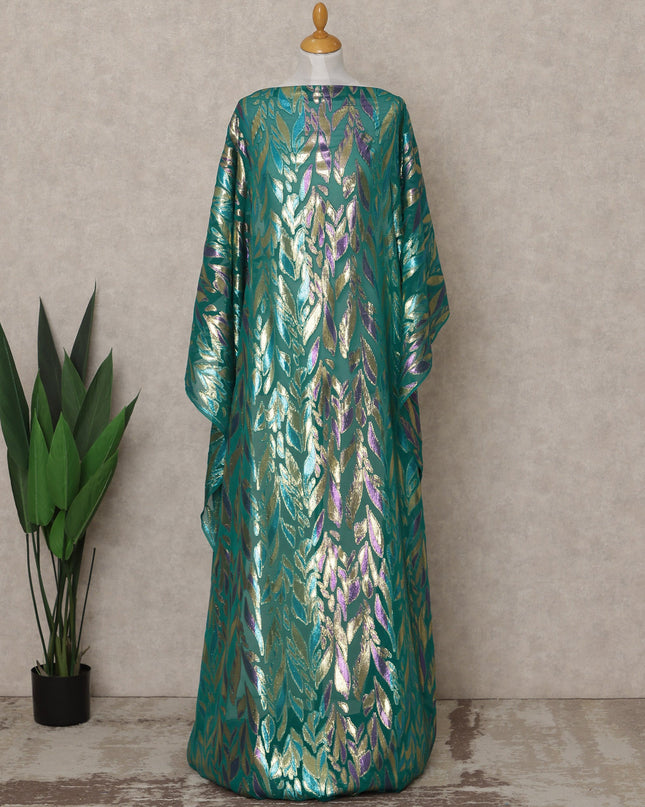 Teal Green Traditional Somali Silk Chiffon Dirac Fabric with Metallic Lurex, 3.5 Mtrs Piece, Width 140 Cms, Made in South Korea-D26515