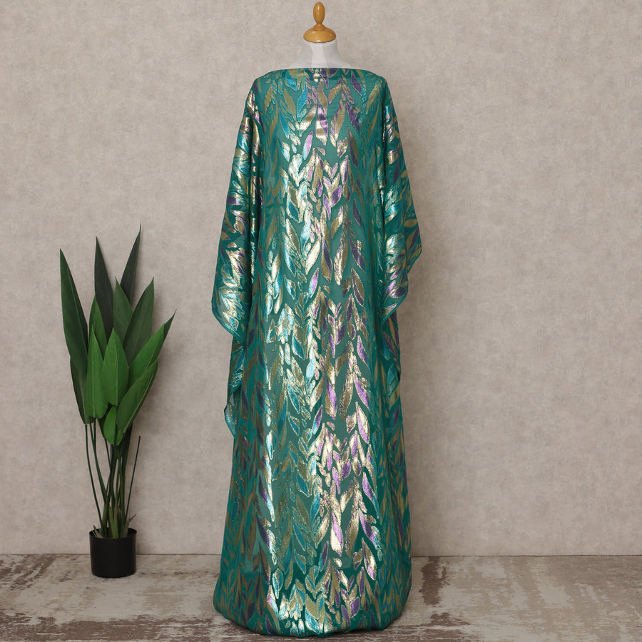 Teal Green Traditional Somali Silk Chiffon Dirac Fabric with Metallic Lurex, 3.5 Mtrs Piece, Width 140 Cms, Made in South Korea-D26515