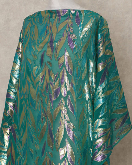 Teal Green Traditional Somali Silk Chiffon Dirac Fabric with Metallic Lurex, 3.5 Mtrs Piece, Width 140 Cms, Made in South Korea-D26515