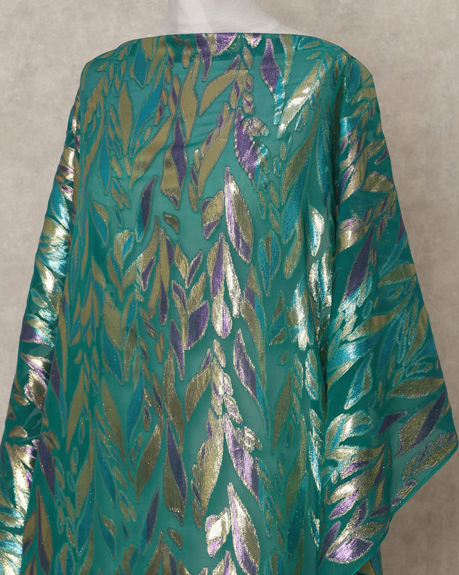 Teal Green Traditional Somali Silk Chiffon Dirac Fabric with Metallic Lurex, 3.5 Mtrs Piece, Width 140 Cms, Made in South Korea-D26515