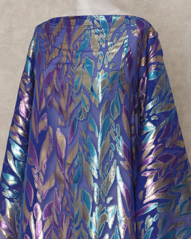 Royal Blue Traditional Somali Silk Chiffon Dirac Fabric with Metallic Lurex, 3.5 Mtrs Piece, Width 140 Cms, Made in South Korea-D26514