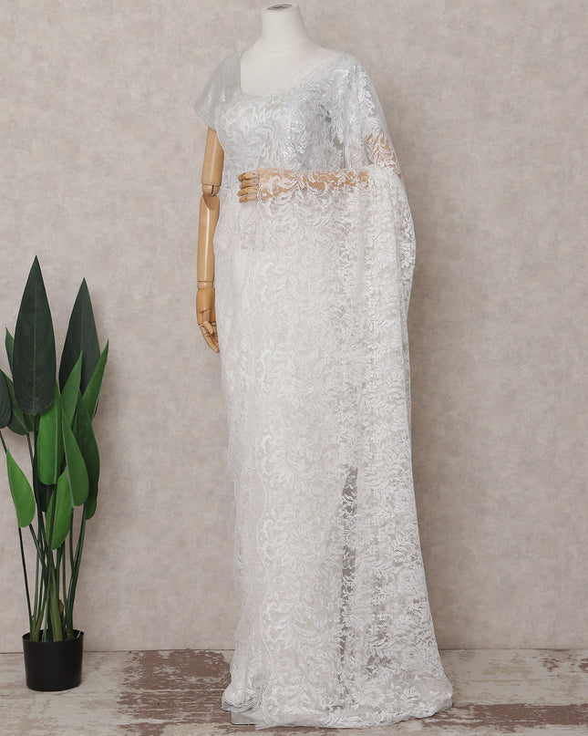 Pearl White French Chantilly Lace Saree