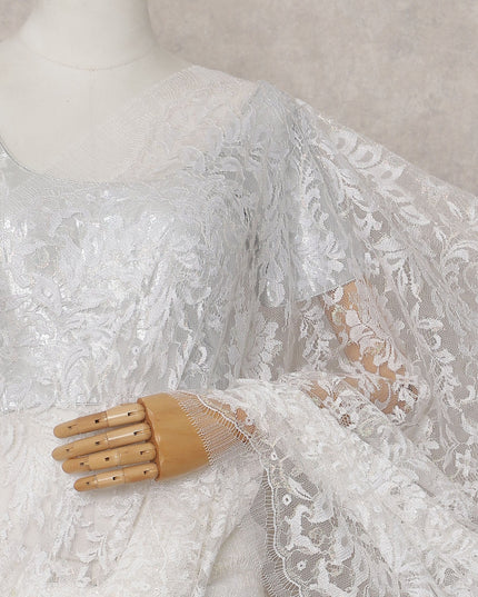 Pearl White French Chantilly Lace Saree