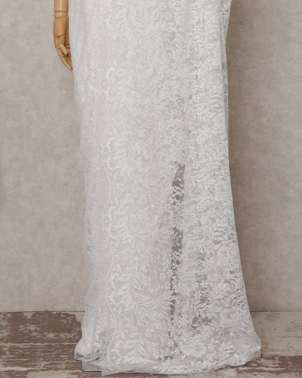 Pearl White French Chantilly Lace Saree