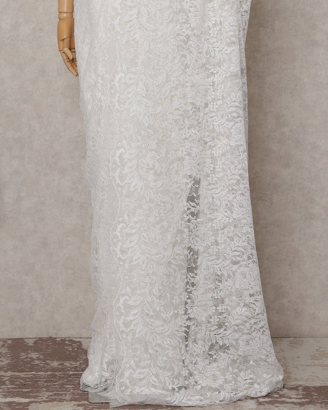 Pearl White French Chantilly Lace Saree