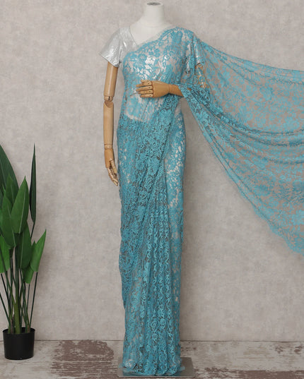 Sky Blue French Chantilly Lace Saree 5.5m