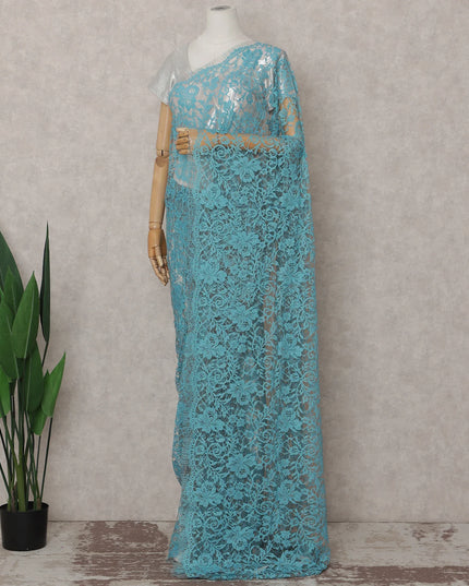 Sky Blue French Chantilly Lace Saree 5.5m