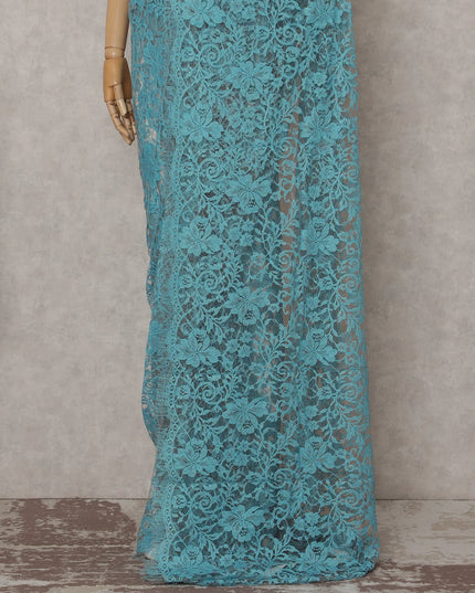 Sky Blue French Chantilly Lace Saree 5.5m