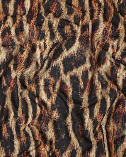 Brown And Black Animal Print Viscose Crepe Fabric Tiger Pattern Soft Flowing Dress Material 110 Cms Width India-D27937