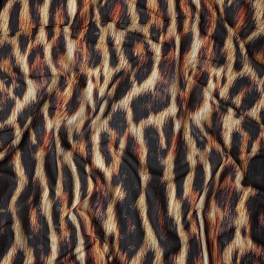 Brown And Black Animal Print Viscose Crepe Fabric Tiger Pattern Soft Flowing Dress Material 110 Cms Width India-D27937