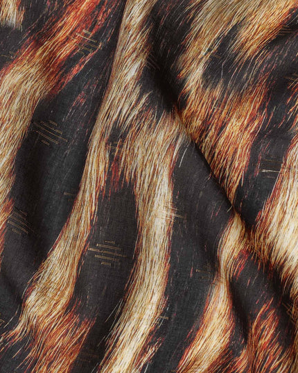 Brown And Black Animal Print Viscose Crepe Fabric Tiger Pattern Soft Flowing Dress Material 110 Cms Width India-D27937