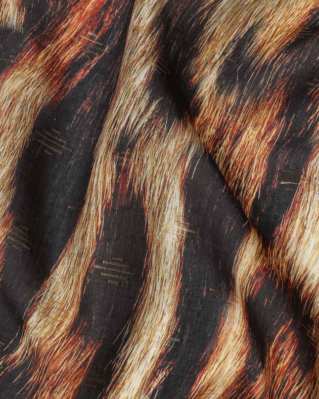 Brown And Black Animal Print Viscose Crepe Fabric Tiger Pattern Soft Flowing Dress Material 110 Cms Width India-D27937