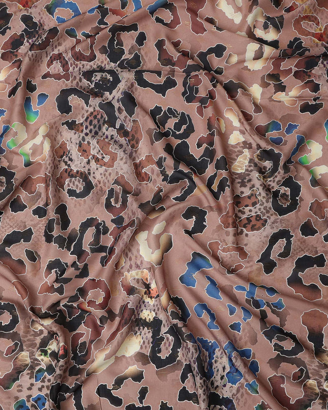 Brown Animal Printed Viscose Crepe Fabric Multicolor Leopard Pattern Soft Flowing Dress Material 110 Cms Width India-D27942