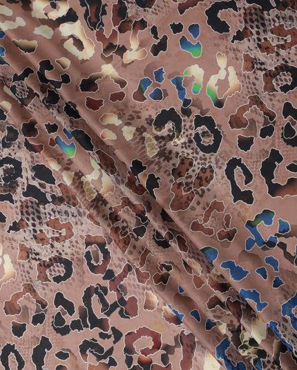 Brown Animal Printed Viscose Crepe Fabric Multicolor Leopard Pattern Soft Flowing Dress Material 110 Cms Width India-D27942