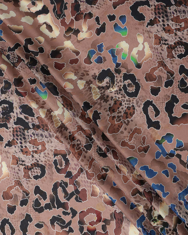 Brown Animal Printed Viscose Crepe Fabric Multicolor Leopard Pattern Soft Flowing Dress Material 110 Cms Width India-D27942