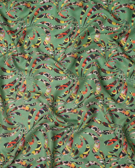 Green Abstract Swirl Printed Viscose Crepe Fabric Multicolor Artistic Pattern Soft Flowing Dress Material 110 Cms Width India-D27943