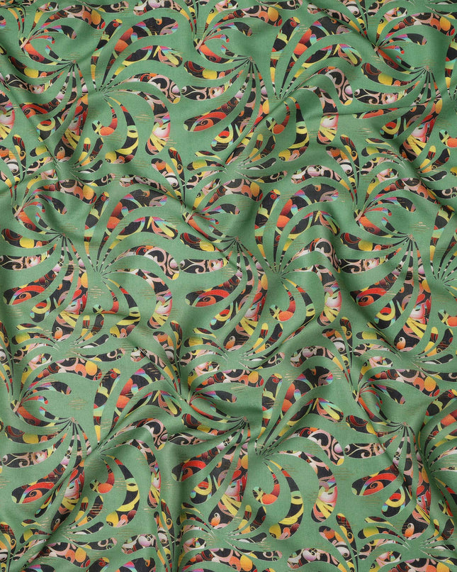 Green Abstract Swirl Printed Viscose Crepe Fabric Multicolor Artistic Pattern Soft Flowing Dress Material 110 Cms Width India-D27943