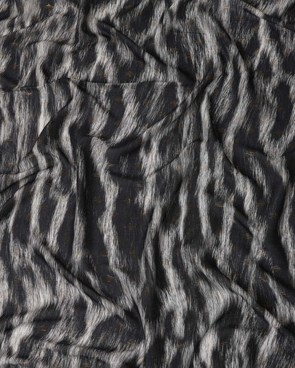 Black Abstract Animal Printed Viscose Crepe Fabric Grey Textured Streak Design Soft Flowing Dress Material 110 Cms Width India-D27940