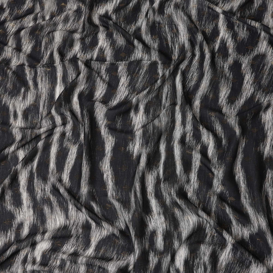 Black Abstract Animal Printed Viscose Crepe Fabric Grey Textured Streak Design Soft Flowing Dress Material 110 Cms Width India-D27940