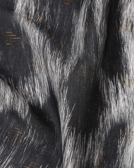 Black Abstract Animal Printed Viscose Crepe Fabric Grey Textured Streak Design Soft Flowing Dress Material 110 Cms Width India-D27940