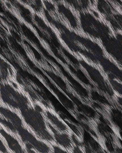 Black Abstract Animal Printed Viscose Crepe Fabric Grey Textured Streak Design Soft Flowing Dress Material 110 Cms Width India-D27940