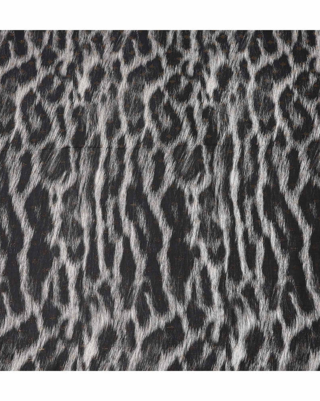 Black Abstract Animal Printed Viscose Crepe Fabric Grey Textured Streak Design Soft Flowing Dress Material 110 Cms Width India-D27940