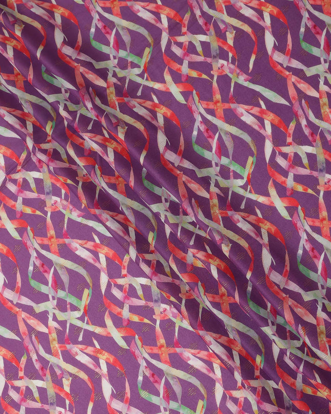 Purple Abstract Printed Viscose Crepe Fabric Multicolor Ribbon Pattern Soft Flowing Dress Material 110 Cms Width India-D27938