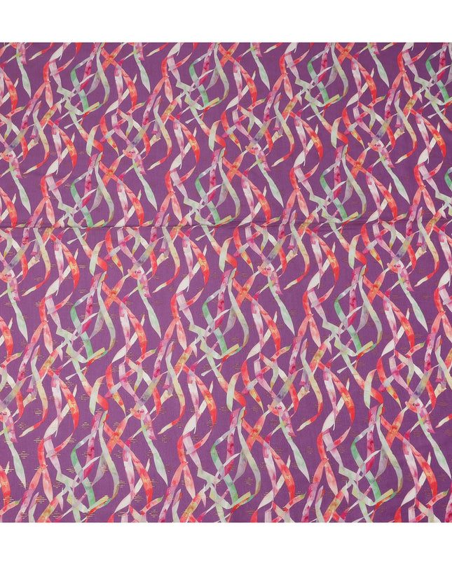 Purple Abstract Printed Viscose Crepe Fabric Multicolor Ribbon Pattern Soft Flowing Dress Material 110 Cms Width India-D27938
