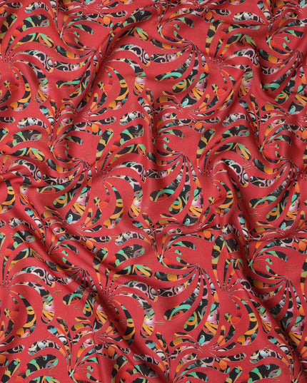 Red Abstract Swirl Printed Viscose Crepe Fabric Multicolor Artistic Pattern Soft Flowing Dress Material 110 Cms Width India-D27941