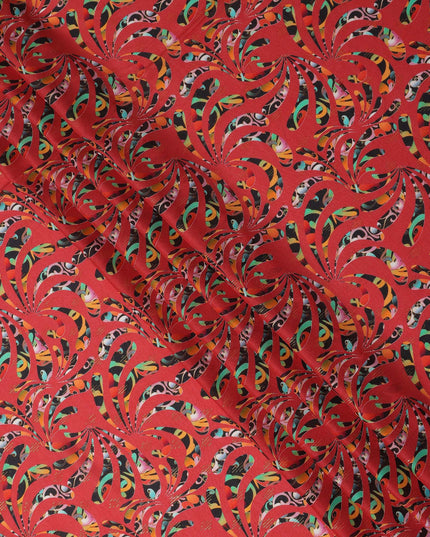 Red Abstract Swirl Printed Viscose Crepe Fabric Multicolor Artistic Pattern Soft Flowing Dress Material 110 Cms Width India-D27941