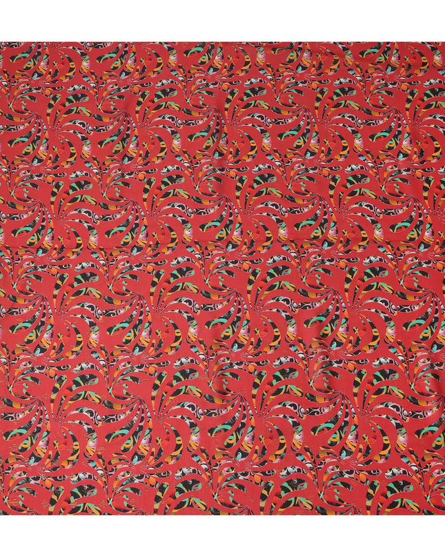 Red Abstract Swirl Printed Viscose Crepe Fabric Multicolor Artistic Pattern Soft Flowing Dress Material 110 Cms Width India-D27941