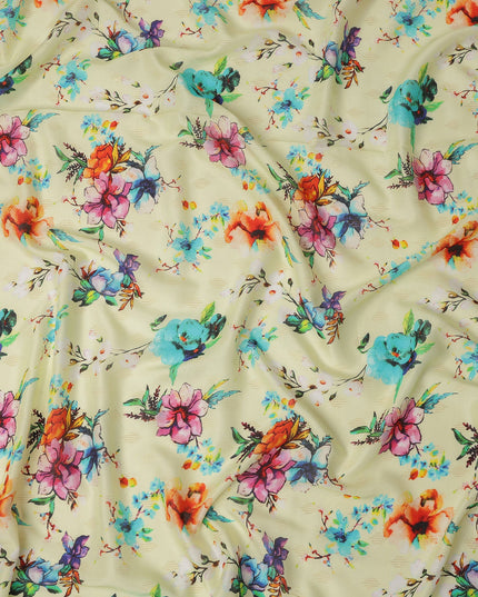 Cream Floral Printed Viscose Crepe Fabric Multicolor Blossom Design Soft Flowing Dress Material 110 Cms Width India-D27939