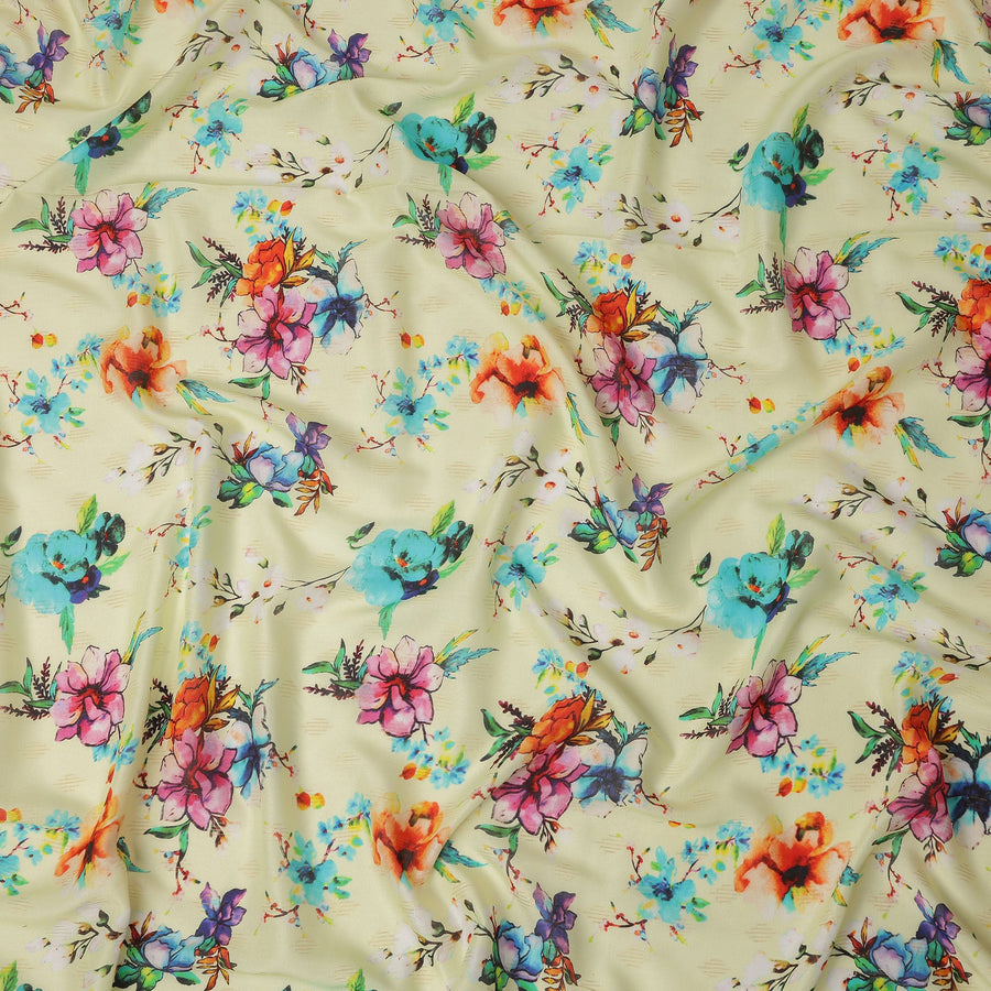 Cream Floral Printed Viscose Crepe Fabric Multicolor Blossom Design Soft Flowing Dress Material 110 Cms Width India-D27939