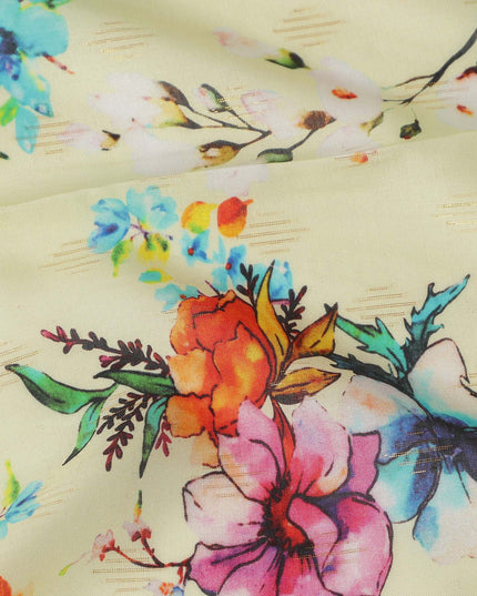 Cream Floral Printed Viscose Crepe Fabric Multicolor Blossom Design Soft Flowing Dress Material 110 Cms Width India-D27939