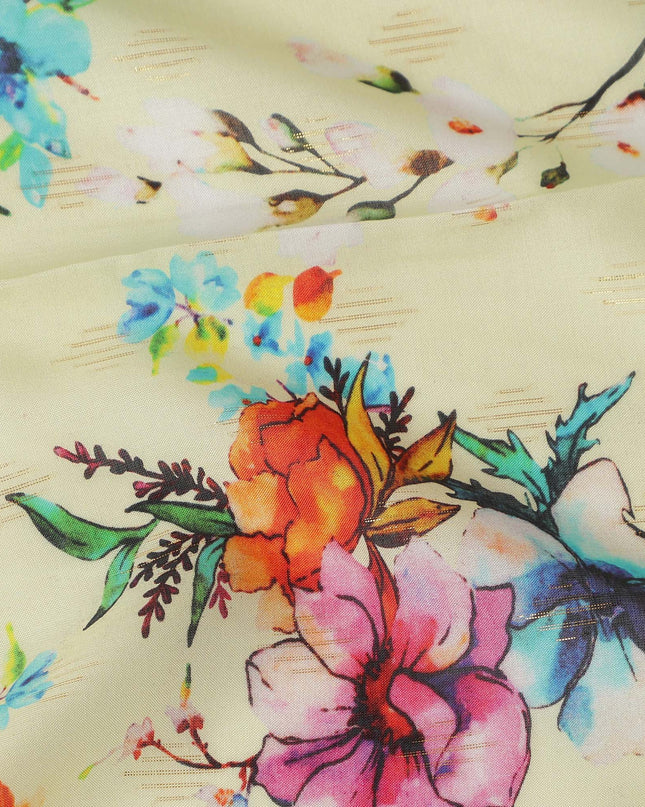 Cream Floral Printed Viscose Crepe Fabric Multicolor Blossom Design Soft Flowing Dress Material 110 Cms Width India-D27939