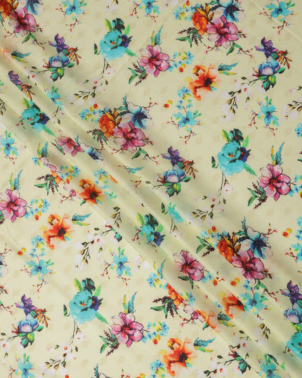 Cream Floral Printed Viscose Crepe Fabric Multicolor Blossom Design Soft Flowing Dress Material 110 Cms Width India-D27939