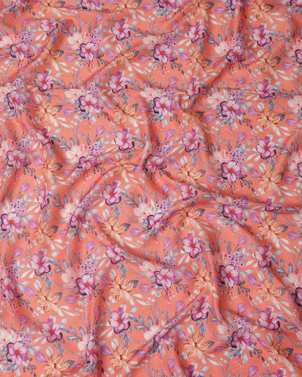 Peach Floral Printed Viscose Crepe Fabric Soft Flowing Dress Material 110 Cms Width India-D27936 Regal Fabrics