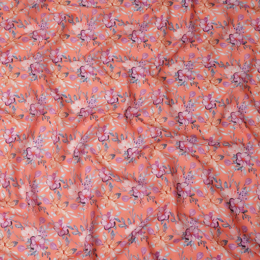 Peach Floral Printed Viscose Crepe Fabric Soft Flowing Dress Material 110 Cms Width India-D27936 Regal Fabrics
