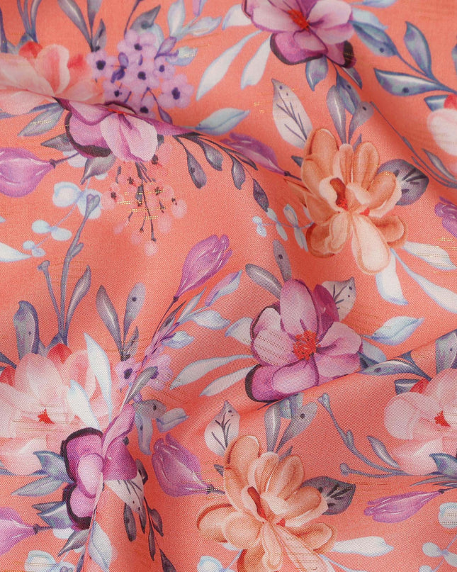 Peach Floral Printed Viscose Crepe Fabric Soft Flowing Dress Material 110 Cms Width India-D27936