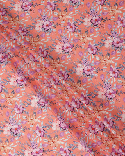 Peach Floral Printed Viscose Crepe Fabric Soft Flowing Dress Material 110 Cms Width India-D27936 Regal Fabrics