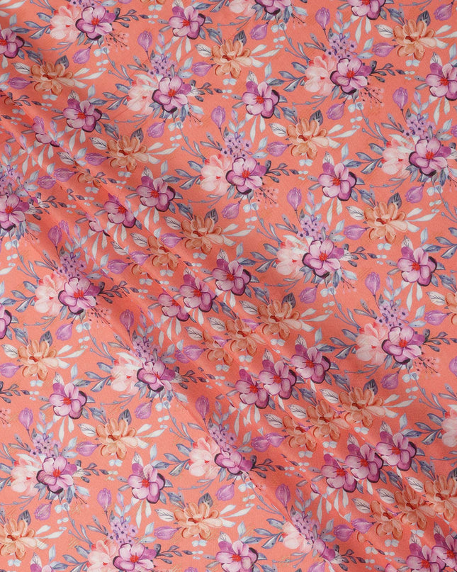 Peach Floral Printed Viscose Crepe Fabric Soft Flowing Dress Material 110 Cms Width India-D27936