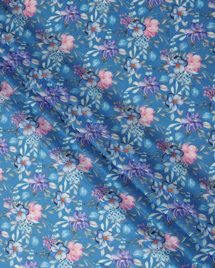 Sky Blue Floral Printed Viscose Crepe Fabric 110 Cms Width Soft Flowing Lightweight Dress Material India-D27934 Regal Fabrics