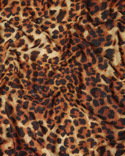 Brown Animal Print Viscose Crepe Fabric Leopard Printed Soft Flowing Dress Material 110 Cms Width India-D27935 Regal Fabrics