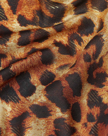 Brown Animal Print Viscose Crepe Fabric Leopard Printed Soft Flowing Dress Material 110 Cms Width India-D27935 Regal Fabrics