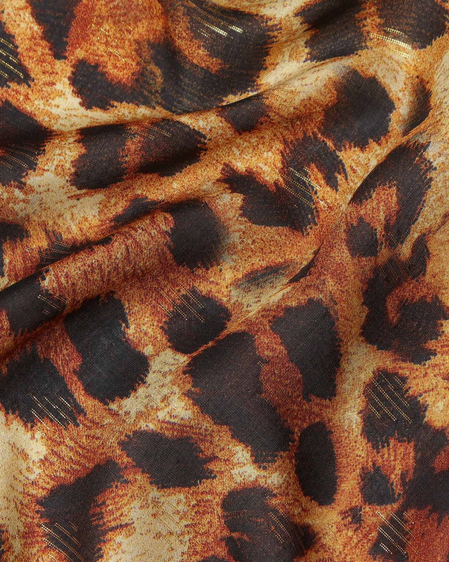 Brown Animal Print Viscose Crepe Fabric Leopard Printed Soft Flowing Dress Material 110 Cms Width India-D27935