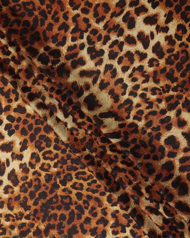 Brown Animal Print Viscose Crepe Fabric Leopard Printed Soft Flowing Dress Material 110 Cms Width India-D27935