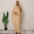 Beige Traditional Sudanese Thobe with Golden Leaf Voile Embroidery, 4.5 Mtrs Piece, Pure Cotton Fabric, Width 140 Cms, Made in India-D24460