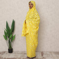 Bright Yellow Traditional Sudanese Thobe with 4.5 Mtrs Pure Cotton Voile Embroidery Fabric, Width 140 Cms, Made in India-D24480