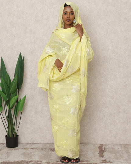 ثوب سوداني تقليدي أصفر ليموني، مصنوع من قماش الفوال القطني الخالص، بطول 4.5 متر، وعرض 140 سم، صنع في الهند - D24481