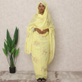 Lemon Yellow Traditional Sudanese Thobe with Floral Sequin Voile Embroidery, 4.5 Mtrs Piece, Pure Cotton Fabric, Width 140 Cms, Made in India-D24462